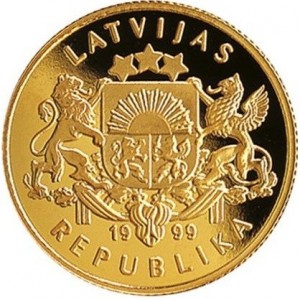 Аверс монеты Латвия, 10 латов, 1999, XXVII летние Олимпийские Игры, Сидней 2000
