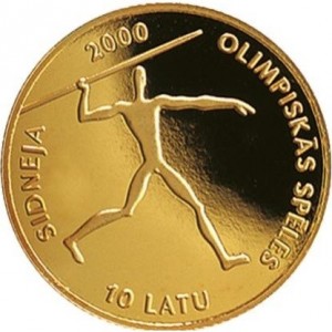 Реверс монеты Латвия, 10 латов, 1999, XXVII летние Олимпийские Игры, Сидней 2000