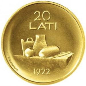 Реверс монеты Латвия, 20 латов, 2008, Латвийская монета