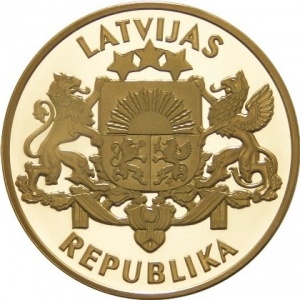 Аверс монеты Латвия, 100 латов, 1993, 75 лет Латвийской республике