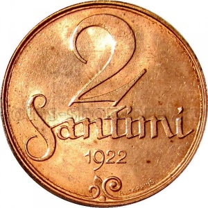 Реверс монеты Латвия, 2 сантима, 1922-1932