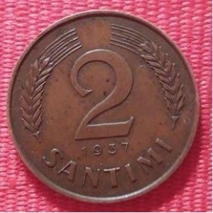 Реверс монеты Латвия, 2 сантима, 1937