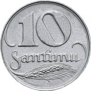 Реверс монеты Латвия, 10 сантимов, 1922
