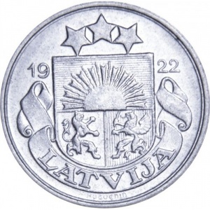 Аверс монеты Латвия, 20 сантимов, 1922