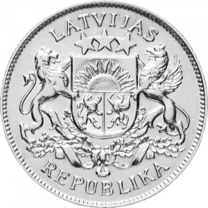 Аверс монеты Латвия, 2 лата, 1925-1926