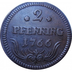 Реверс монеты Лёвенштейн-Вертгейм, 2 пфеннига, 1766