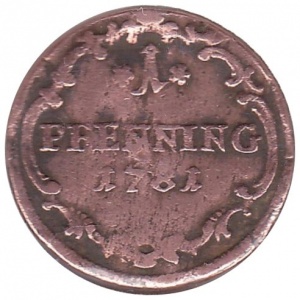 Реверс монеты Лёвенштейн-Вертгейм, 1 пфенниг, 1781