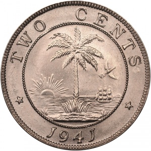 Реверс монеты Либерия, 2 цента, 1941-1978