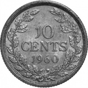 Реверс монеты Либерия, 10 центов, 1960-1961