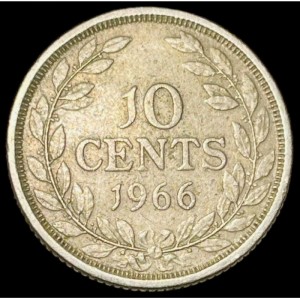 Реверс монеты Либерия, 10 центов, 1966