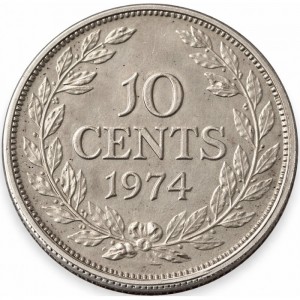 Реверс монеты Либерия, 10 центов, 1968-1987