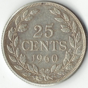 Реверс монеты Либерия, 25 центов, 1960-1961