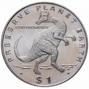 Реверс монеты Либерия, 1 доллар, 1993, Сохраним планету Земля - Коритозавр