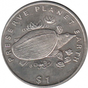 Реверс монеты Либерия, 1 доллар, 1994, Сохраним планету Земля - Дальневосточная черепаха