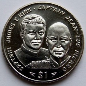Реверс монеты Либерия, 1 доллар, 1995, Звездный путь - Капитан Джеймс Т. Кирк и Капитан Жан-Люк Пикар