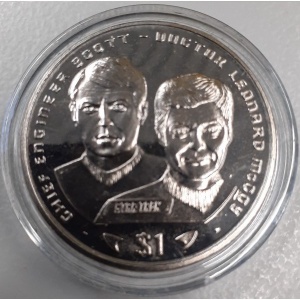 Реверс монеты Либерия, 1 доллар, 1996, Звездный путь - Коммандер Монтгомери Скотт и адмирал Леонард Маккой