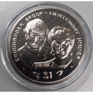 Реверс монеты Либерия, 1 доллар, 1996, Звездный путь - Коммандер Спок и лейтенант Ниота Ухура