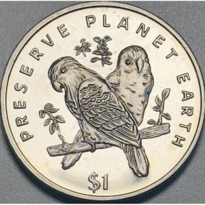 Реверс монеты Либерия, 1 доллар, 1996, Сохраним планету Земля - Жако /две птицы/
