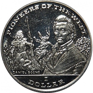 Реверс монеты Либерия, 1 доллар, 1996, Первопроходцы Запада - Даниэль Бун