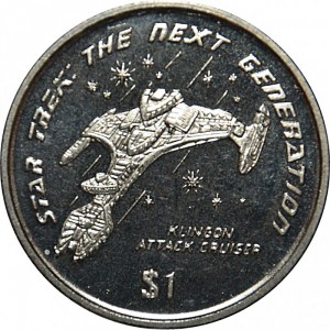 Реверс монеты Либерия, 1 доллар, 1997, Звездный путь: Следующее поколение - Клингонский ударный крейсер
