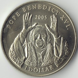Реверс монеты Либерия, 1 доллар, 2005, Бенедикт XVI
