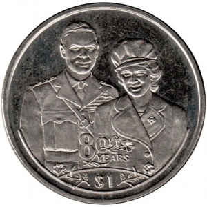 Реверс монеты Либерия, 1 доллар, 2006, 80 лет со дня рождения Королевы Елизаветы II /Георг VI и Елизавета II/