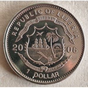 Аверс монеты Либерия, 1 доллар, 2006, 80 лет со дня рождения Королевы Елизаветы II /Елизавета II на коне/