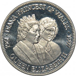 Реверс монеты Либерия, 5 долларов, 1997, Королева Елизавета II