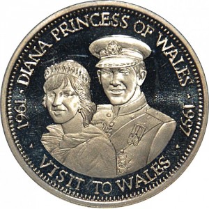 Реверс монеты Либерия, 5 долларов, 1997, Визит в Уэльс