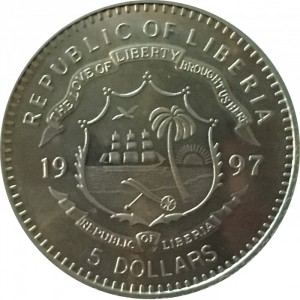 Аверс монеты Либерия, 5 долларов, 1997, Благотворительность