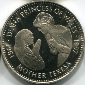 Реверс монеты Либерия, 5 долларов, 1997, Мать Тереза