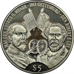 Реверс монеты Либерия, 5 долларов, 1999-2001, Битва при Геттисберге