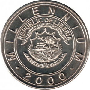 Аверс монеты Либерия, 5 долларов, 2000, Миллениум - Год крысы