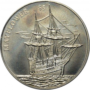 Реверс монеты Либерия, 5 долларов, 2000, Мейфлауэр /диаметр 40мм/