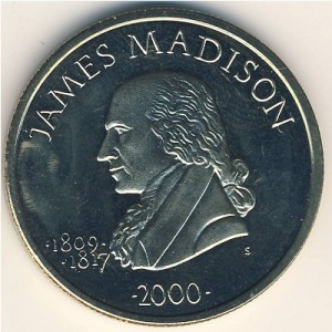 Реверс монеты Либерия, 5 долларов, 2000, Джеймс Мэдисон (1809-1817)