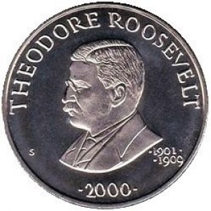 Аверс монеты Либерия, 5 долларов, 2000, Теодор Рузвельт (1901-1909)