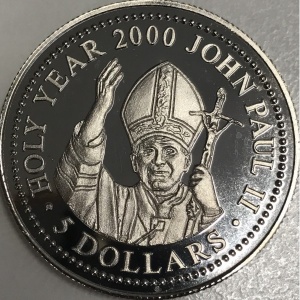Реверс монеты Либерия, 5 долларов, 2000, Иоанн Павел II, Юбилейный год 2000