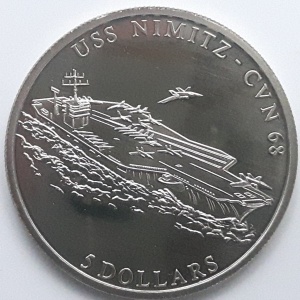 Реверс монеты Либерия, 5 долларов, 2000, USS Nimitz - CVN 68