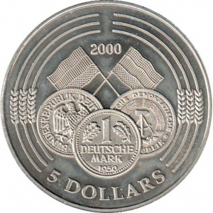 Реверс монеты Либерия, 5 долларов, 2000, Немецкая марка