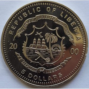 Аверс монеты Либерия, 5 долларов, 2000, Роберт Кох