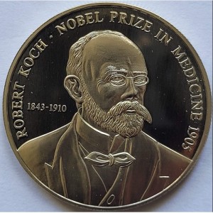 Реверс монеты Либерия, 5 долларов, 2000, Роберт Кох