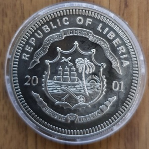 Аверс монеты Либерия, 5 долларов, 2001, 40 лет Карибскому кризису