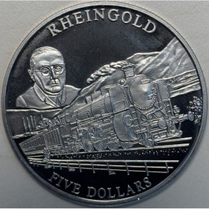 Реверс монеты Либерия, 5 долларов, 2001, Рейнголд