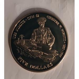 Реверс монеты Либерия, 5 долларов, 2001, USS Nimitz - CVN 68