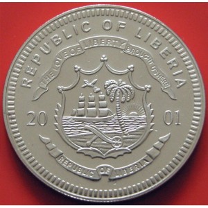 Аверс монеты Либерия, 5 долларов, 2001, Высадка в Нормандии