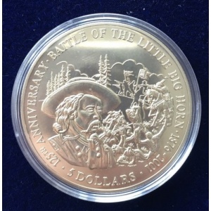 Реверс монеты Либерия, 5 долларов, 2001, 125 лет Битве при Литтл-Бигхорн