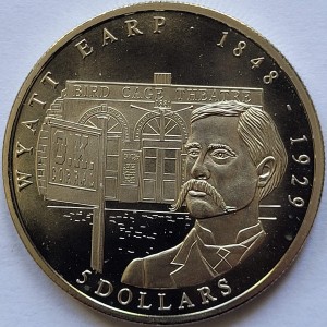 Реверс монеты Либерия, 5 долларов, 2001, Уайетт Эрп