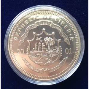 Аверс монеты Либерия, 5 долларов, 2001, Защита миссии Аламо /Три мужчины/