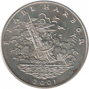 Реверс монеты Либерия, 5 долларов, 2001, Пёрл-Харбор