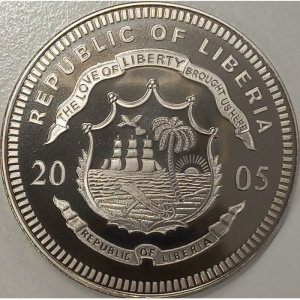 Аверс монеты Либерия, 5 долларов, 2005, Аэробус А380
